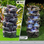 Rock Waterfall Outdoor Fountain with LED Lights Tiered Resin Stone Garden Fountains Outdoor Decor for Patio Lawn Backyard Cascading Tiered Outdoor Water Fountain - Image 2