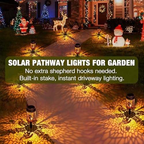 Cooo 6 Pack Solar Lanterns Outdoor Waterproof Bigfoot Sasquatch Christmas Trees Solar Pathway Lights Landscape Path Christmas Gifts for Women Mom Grandma Outdoor Table Lamp Garden Yard Decor-Rose Gold - Image 5