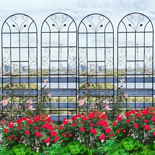 6 Pack Metal Garden Trellis 86.7" Tall Outdoor Climbing Plant Support for Roses, Flowers, Rustproof Durable Black Galvanized Tube, Lawn Garden Fence Decor Screen, 86.7" H - Image 3