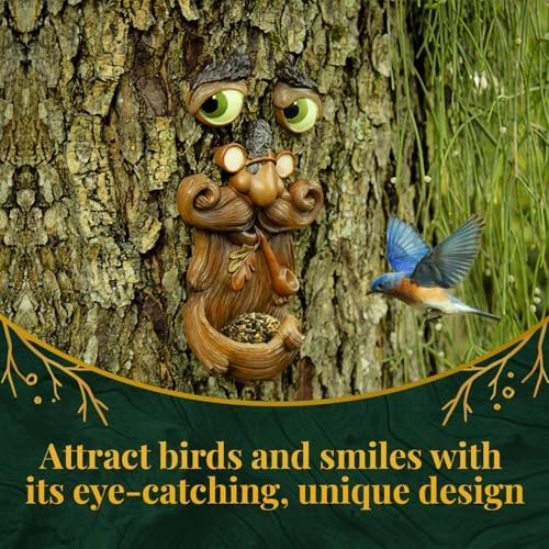 Tree Faces Decor Outdoor – Tree Hugger Yard Art Garden Decoration – Unique Bird Feeders for Outdoors and Indoors – Old Man Tree Art Brown - Image 2