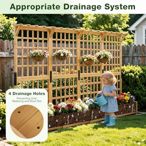 Aoxun 144" Raised Garden Bed with Trellis, Wood Planter Container with Hanging Roof & Garden Boxes for Climbing Plants Flowers Vine (4 piece) - Image 7