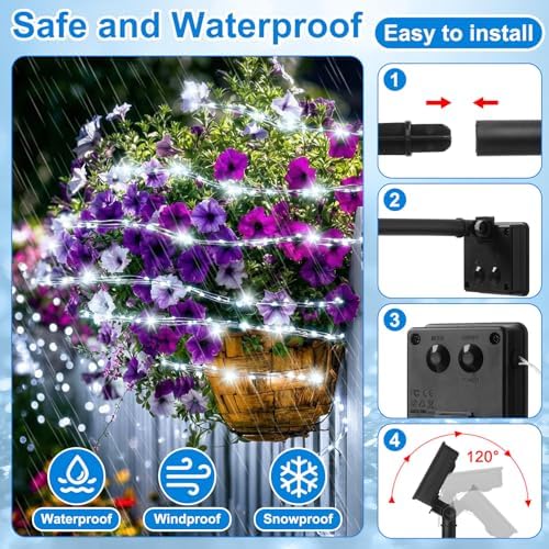 12 Pack Solar Waterfall Fairy Bunch Lights Outdoor Waterproof 9 Strand 180LEDs 8 Modes Watering Can Light (No Can) Firefly Bunch Lights for Patio Yard Garden Decorations(Cool White) - Image 5