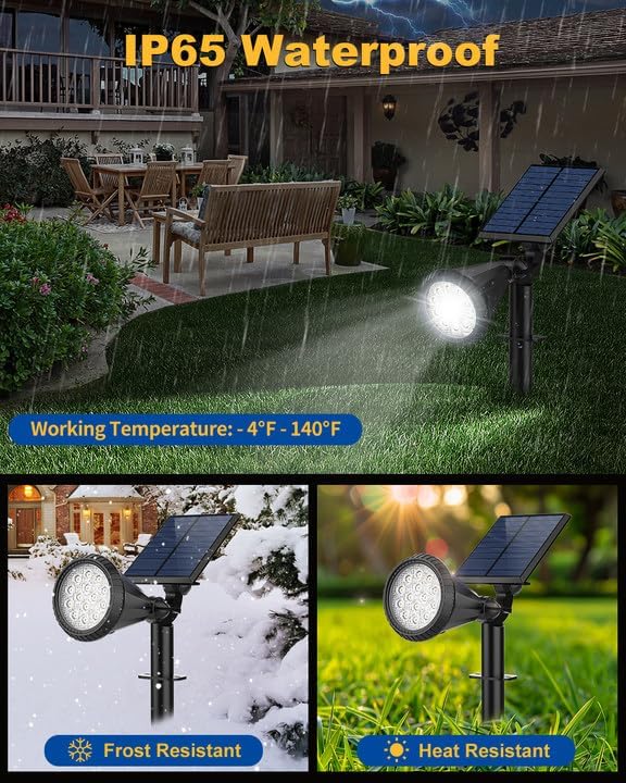Solar Spot Lights Outdoor, 8 Pack Outdoor Solar Lights for Yard, 4 Lighting Mode Solar Landscape Spotlights with Auto On/Off, 2-in-1 Waterproof Wall Lights for Garden, Walkway (Cool White) - Image 5