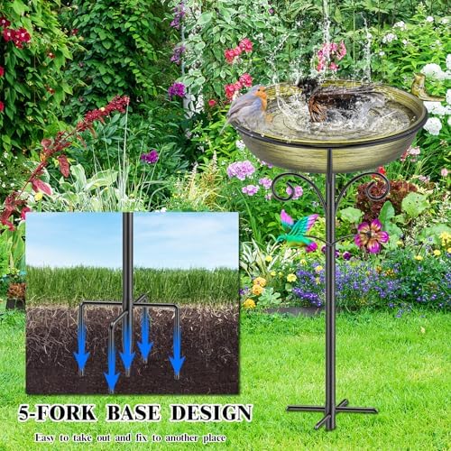 38.6in Bird Baths for Outdoors, Detachable Birdbaths for The Garden Clearance, Freestanding Bird Baths for Outdoors, Bird Bath Bowl Spa & Birdfeeder with Metal Stake Stand (Retro Gold) - Image 3