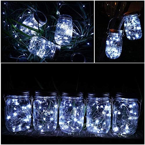SunKite Solar Mason Jar Lights, 12 Pack 30 LED Waterproof Fairy Firefly Jar Lids String Lights with Hangers(NO Jars), Patio Yard Garden Wedding Decoration - Cool White - Image 3