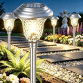 BEAU JARDIN 8 Pack Solar Pathway Lights White+ Color Changing Stainless Steel 3 Mode Outdoor Multicolor Metal Solar Powered Waterproof Glass for Garden Landscape Path Yard Walkway Driveway Silver by BEAU+JARDIN
