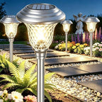 BEAU JARDIN 8 Pack Solar Pathway Lights White+ Color Changing Stainless Steel 3 Mode Outdoor Multicolor Metal Solar Powered Waterproof Glass for Garden Landscape Path Yard Walkway Driveway Silver by BEAU+JARDIN