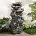 PeterIvan 6-Tier Rockery Outdoor Relaxing Water Fountain - 40” H Outdoor Waterfall Fountain with LED Light for Home&Office Decor, Stone-Liking Cascading Relaxation Garden Fountains for Patio, Garden by PeterIvan