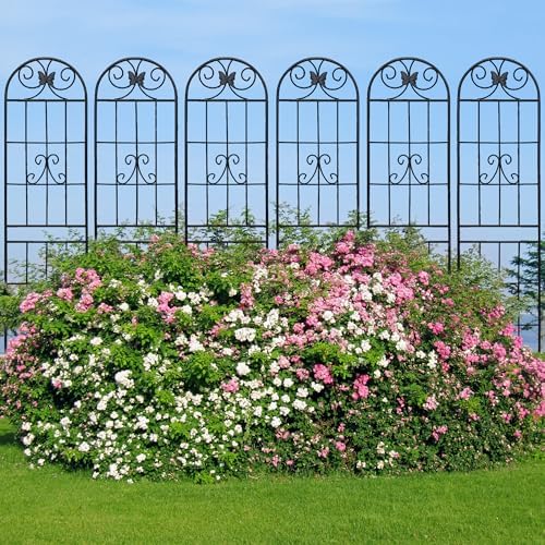 4 Pack Metal Garden Trellis 86.7" Tall Outdoor Climbing Plant Support for Roses, Flowers, Rustproof Durable Black Galvanized Tube, Lawn Garden Fence Decor Screen (4pcs, 86.7" H) - Image 4