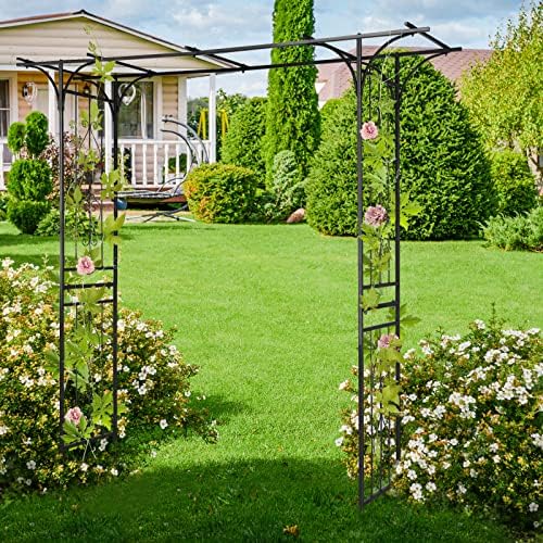 Metal Garden Arbor Trellis with Side Garden Trellis, 7FT Heavy Duty Arch Archway for Wedding, Backyard & Vine Plants - Rust-Resistant Powder-Coated Steel, Easy Assembly - Image 5