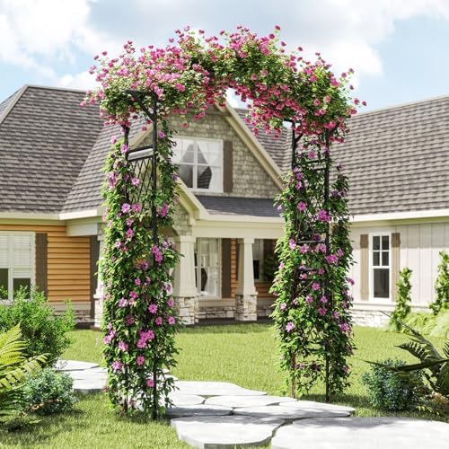 Giantex Garden Arch Trellis, 67''W x 83''H Metal Arbor with Corrugated PE-Coated Steel Tubes & Lattice Panels for Climbing Plants, Decorative Wedding Arch for Yard, Lawn, Party & Outdoor Events - Image 2