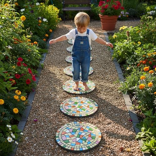 Outdoor Circular Mosaic Anti Slip Stepping Stones, Beige 12“ - Image 5