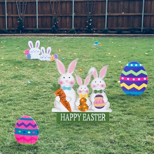 YEAHOME 3 Metal Bunny Decorative Garden Stakes for Easter Decor, Grey, Outdoor Decoration, Cottage Style, Water Resistant, Happy Easter Yard Sign - Image 6