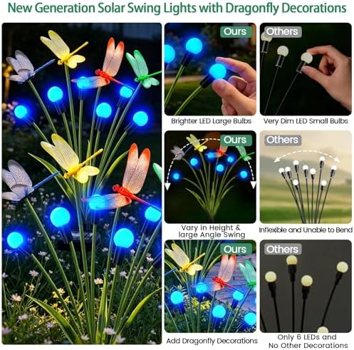 6 Pack Dragonfly Solar Garden Lights Outdoor, 36 LEDs Solar Firefly Lights - Image 3