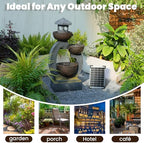 Tankana 35.5" H Solar Water Fountain Outdoor Garden 3-Tier Cascading Bowl Solar Powered Fountain Waterfall with LED Light Japanese Garden Style for Patio Yard Balcony Porch Home Decor, Bronze Finish - Image 3