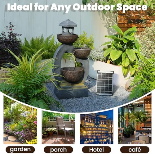 Tankana 35.5" H Solar Water Fountain Outdoor Garden 3-Tier Cascading Bowl Solar Powered Fountain Waterfall with LED Light Japanese Garden Style for Patio Yard Balcony Porch Home Decor, Bronze Finish - Image 3