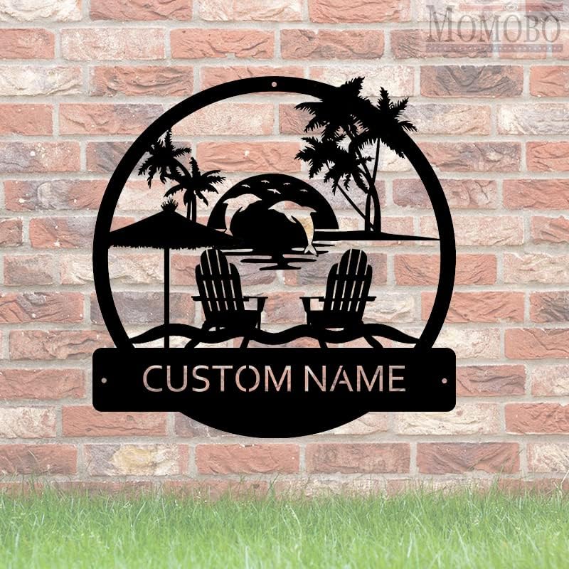 Dolphins Sea Sunset Beach Custom Name Sign Metal Wall Art Personalized Last Name Plaque Outdoor Metal Wall Art Personalized Gift for Wedding/Housewarming - Image 5