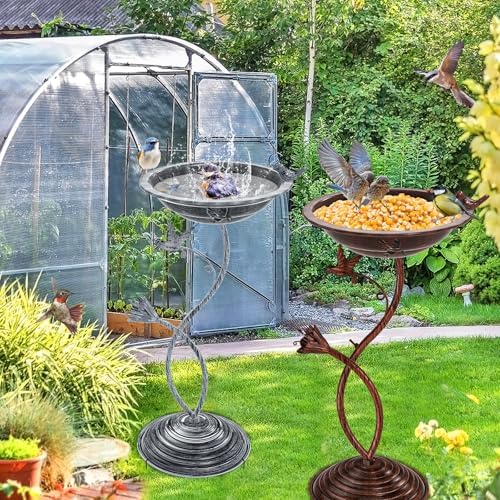 Bird Bath Garden for Outside, Vintage Metal Birdbaths Bowl with Roman Pedestal for Outdoors, Standing Bird Bath Bowl Birdfeeder for Yard Lawn Decor (Vintage Copper - Hummingbird) - Image 7