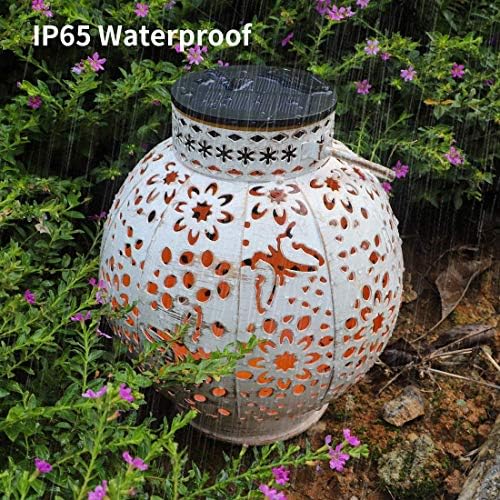 2-Pack Solar Lantern Outdoor Hanging Lights Waterproof Metal LED Decorative Lights with Shadow Casting for Patio Garden Yard Tabletop（White） - Image 3