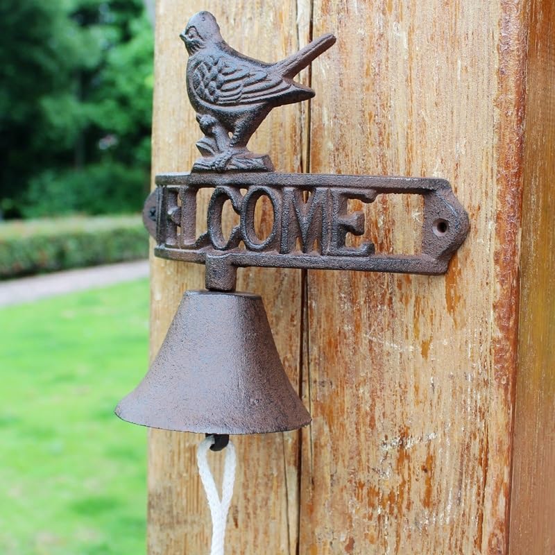 Vintage Cast Iron Doorbell, Hanging Dinner Bell, Retro Style Outdoor Wall Mount Door Bell, Bird Welcome Sign - Image 2