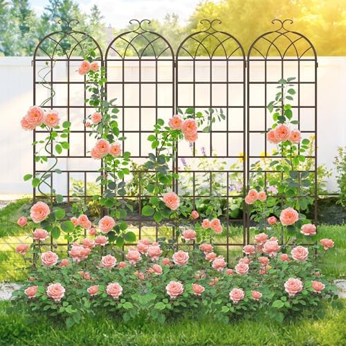 LZRS 82.7 x 80in Rustic Iron Arch Decoration Garden Trellis with Brown Metal Coating – Perfect for Supporting Climbing Plants Outdoor, Roses, Vines, Flowers, and Vegetables. - Image 5