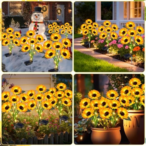 ZFNN Solar Garden Lights Outdoor, 4 Pack Sunflower Lights, Waterproof Decor - Image 5