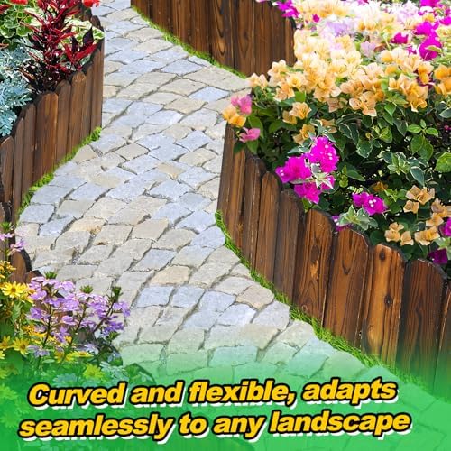 Rustic Pine Wood Garden Fence - 19.8ft Total Length (3pcs 6.6ft L*12in H) Easy to Install Sturdy Wooden Landscape Edging Border, No Fading Planter Fencing for Yard Flower Bed Lawns Pathway Tree - Image 4