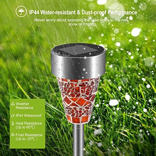 Solar Lights Outdoor Decorative, Solar Garden Lights Stakes, Flower Bed Decorations Mosaic, Decor for Path, Waterproof, 6 Pack - Image 3