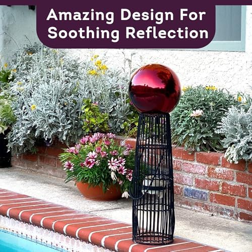 Lily's Home 10" Diameter Stainless Steel Gazing Globe Mirror Ball, Colorful and Shiny Addition to Any Garden or Home, Ideal As a Housewarming Gift, Sparking Red - Image 7