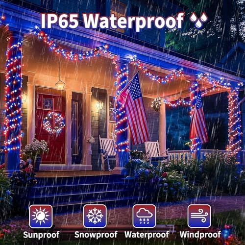Solar String Lights Outdoor 2 Pack 480 LED Christmas Lights Red White Blue - Image 5
