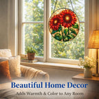Stained Glass Window Hanging-11.8" Sunflower Suncatcher Glass Panel,Vibrant Red and Gold Floral Window Art,Home Decorative Hanging Ornament for Kitchen or Garden,Ideal Gift for Mother,Wife or Women - Image 5