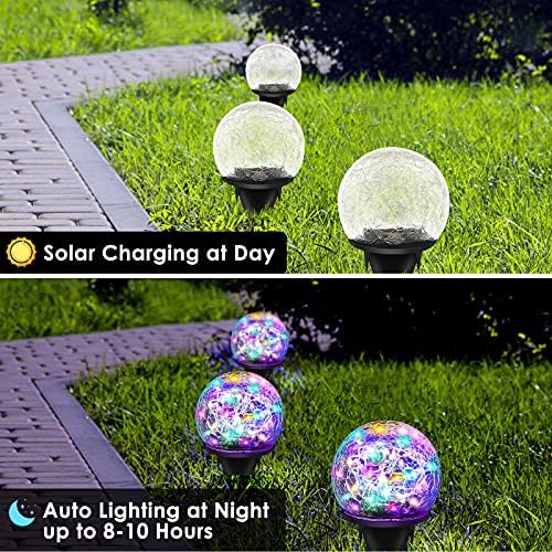 Solar Garden Lights, 2 Pack 80 LED Multicolor Cracked Glass Solar Outdoor Lights Decorative, Upgraded Waterproof Ball Light for Yard Pathway Patio Lawn Christmas Outside Decor, 5.9" - Image 4