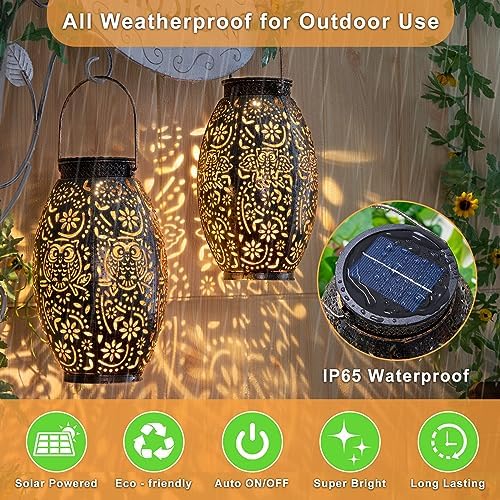 2Pack Owl Solar Outdoor Lanterns Waterproof, Large Decorative Garden Solar Lights for Table, Patio, Yard, Lawn Ornaments, Birthday Mothers' Day Gifts for Mom Dad ( Antique Bronze) - Image 4