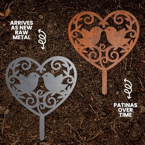 Animal Floral Metal Garden Stake | Raw Metal Patinas Over Time | Yard Art Decor Spring Summer Decorations Flower Bed Plant Stakes Marker (Bird) - Image 2