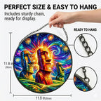 Stained Glass Window Hanging-11.8" Moai Statue Suncatcher Glass Panel,Colorful Easter Island Head Art Decor,Home Decorative Hanging Ornament for Kitchen or Garden,Ideal Gift for Mother,Wife or Women - Image 3