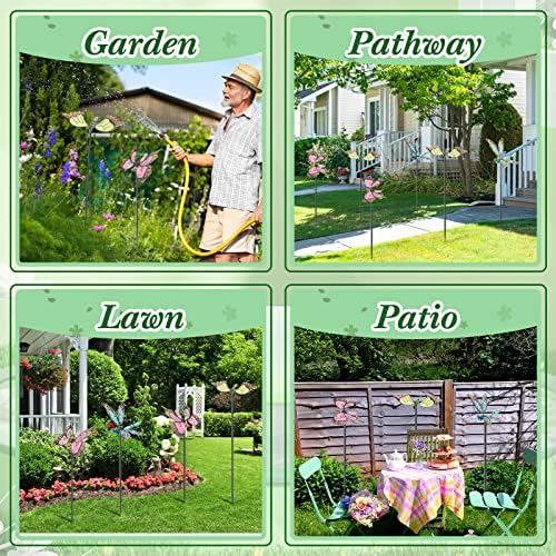 6 Pcs Metal Butterfly Garden Stakes Decor 34 Inch Dragonfly Hummingbird Butterfly Stakes Dragonfly Garden Decor Glow in The Dark Decorative for Indoor Outdoor Yard Lawn Pathway Patio - Image 6