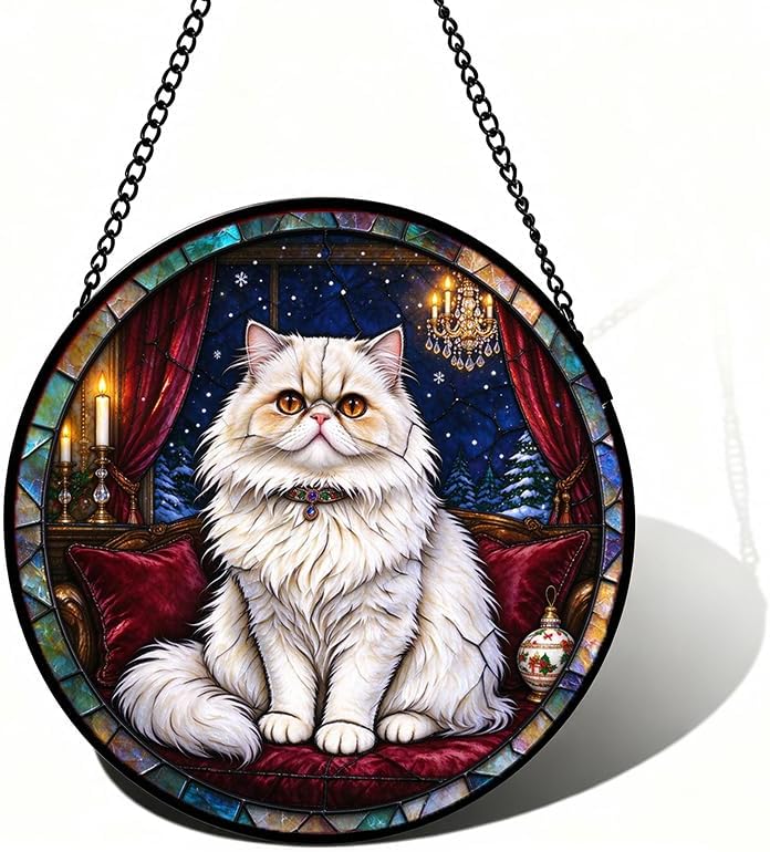 Stained Glass Window Hanging Persian Cat Suncatcher Gifts for Mom 9.8" by Unknown