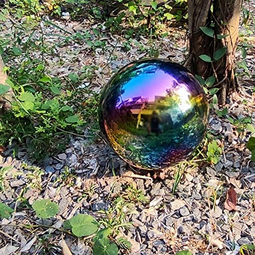 30cm/12 inch Garden Sphere Mirror Gazing Ball,Rainbow Stainless Steel Polished Reflective Smooth Hollow Globe Ball,Durable Colorful and Shiny Decorations Addition to Garden Patio Yard Home - Image 3