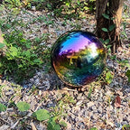30cm/12 inch Garden Sphere Mirror Gazing Ball,Rainbow Stainless Steel Polished Reflective Smooth Hollow Globe Ball,Durable Colorful and Shiny Decorations Addition to Garden Patio Yard Home - Image 3