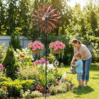 95 Inch Large Wind Spinner Outdoor Metal Garden Stake with Dual Hanging Hooks, Solar Powered Windmill Spinner for Yard & Patio, Heavy Duty Rustproof Kinetic Yard Art with Stable Ground Stake - Image 6