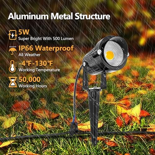 ZUCKEO All-in-One Landscape Lighting Kit, 5W LED Low Voltage Landscape Lights with Transformer and 80FT Wire, Waterproof Outdoor Spotlight with Connectors for Yard Garden House, 3000K 12-24V 8Pack - Image 3