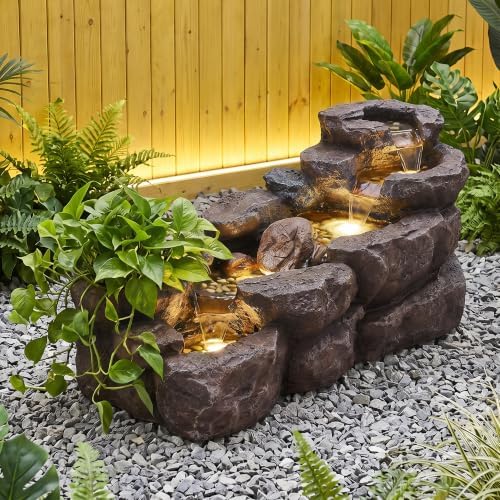 TITIMO 37.4" L Outdoor Water Fountain, 5-Tier Garden Fountain w/LED Lights by TITIMO
