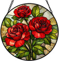 Stained Glass Window Hanging Suncatcher 9.8 Inch Rose Bloom Colorful Glass Panel Sun Catcher for Window,Red Flower Window Hanging Decor for Home,Housewarming Gift500 by Unknown