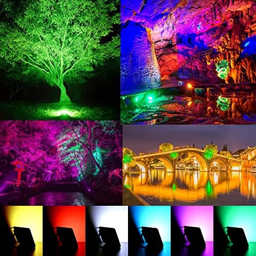 MIWAT 20W 2Pack LED Flood Light, Plug in RGB LED Color Changer Lamp with Remote, IP68 Waterproof Outdoor Floodlights for Wedding, Garden, Playground, Party - Image 2