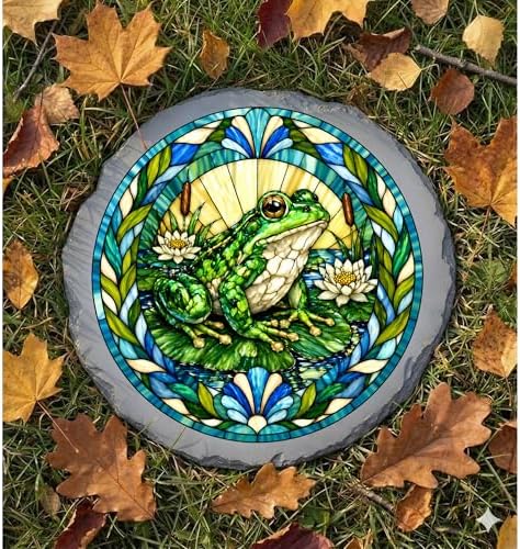 Magnolia Garden 10-Inch Garden Frog Stepping Stone - Faux Stained Glass Lily Pad Pond Garden Stone, Weather-Resistant Resin Pathway Accent, Whimsical Amphibian Outdoor Yard Decor & Walkway Plaque - Image 6