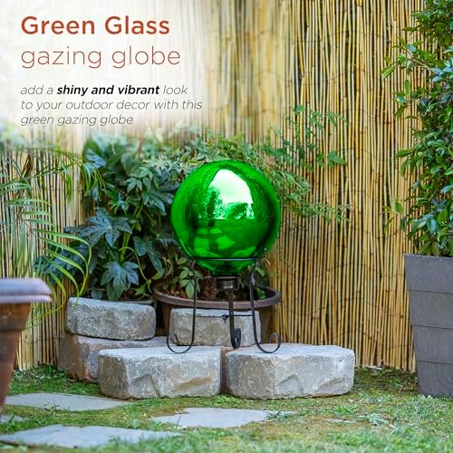 Alpine Corporation 10" Diamater Indoor Outdoor Glass Gazing Globe Festive Yard Decor, Green - Image 4