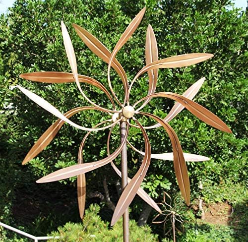 Large Kinetic Copper Dual Spinner - Dancing Willow Leaves Jumbo Version (3-ft Across, 9-ft Tall) - Image 2