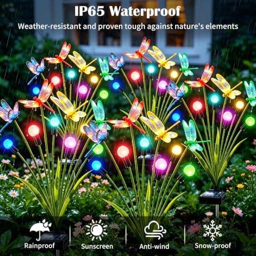 VOOKRY Dragonfly Solar Garden Lights Outdoor (8 Pack, 48 LEDs), Dragonfly Outdoor Decor with Solar Firefly Lights Waterproof Swaying Light for Yard Patio Pathway Gardening Gift for Women, Multicolor - Image 4