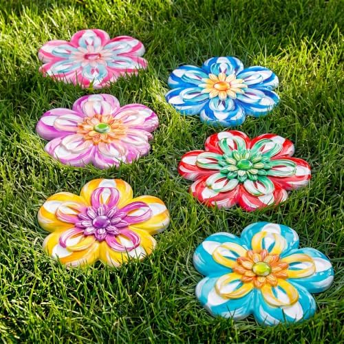 Landical 6 Pack Decorative Stepping Stones for Garden Outdoor, Flower by Landical