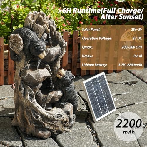YZM Solar Water Fountain Outdoor Garden 22.83''H 5 Tiers Bear Cascade - Image 3